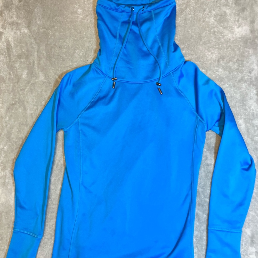 Athleta Womens Cowl Neck Athletic Sweatshirt Size S Small Blue Thumb Holes - Picture 1 of 10